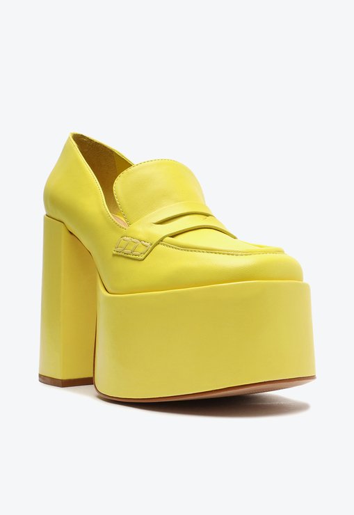 Sapato Mocassim Viola Platform Couro Amarelo