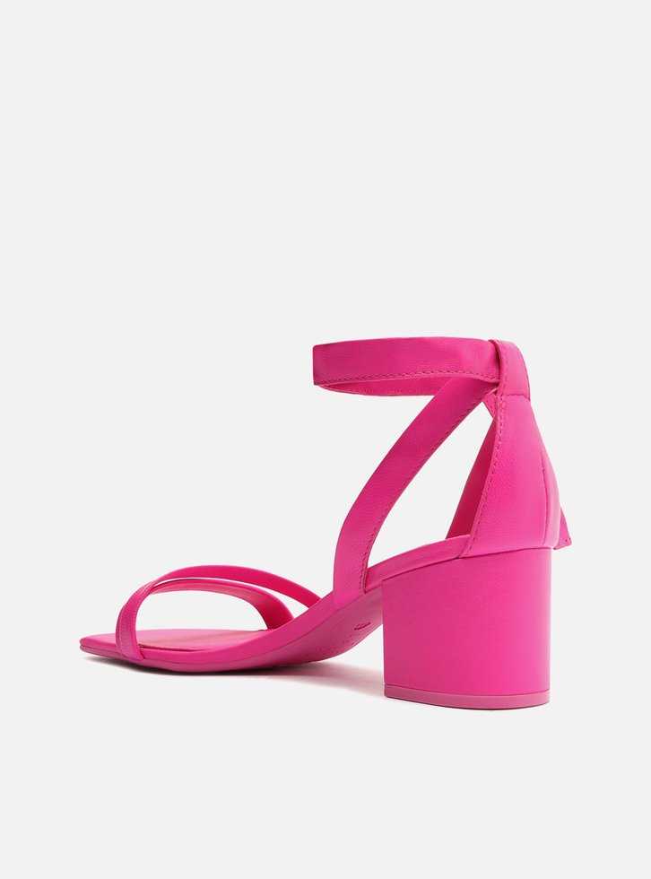 SANDÁLIA ROSA AREZZO COURO SALTO BLOCO LACE UP
