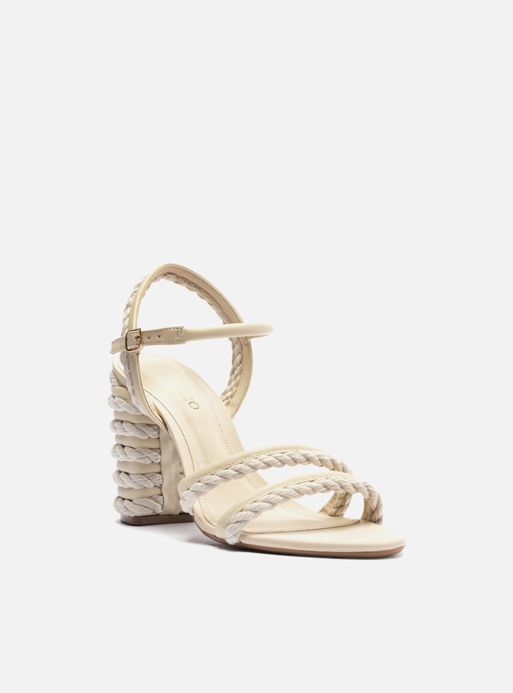 Sandália Off-White Salto Alto Cordão Bicolor
