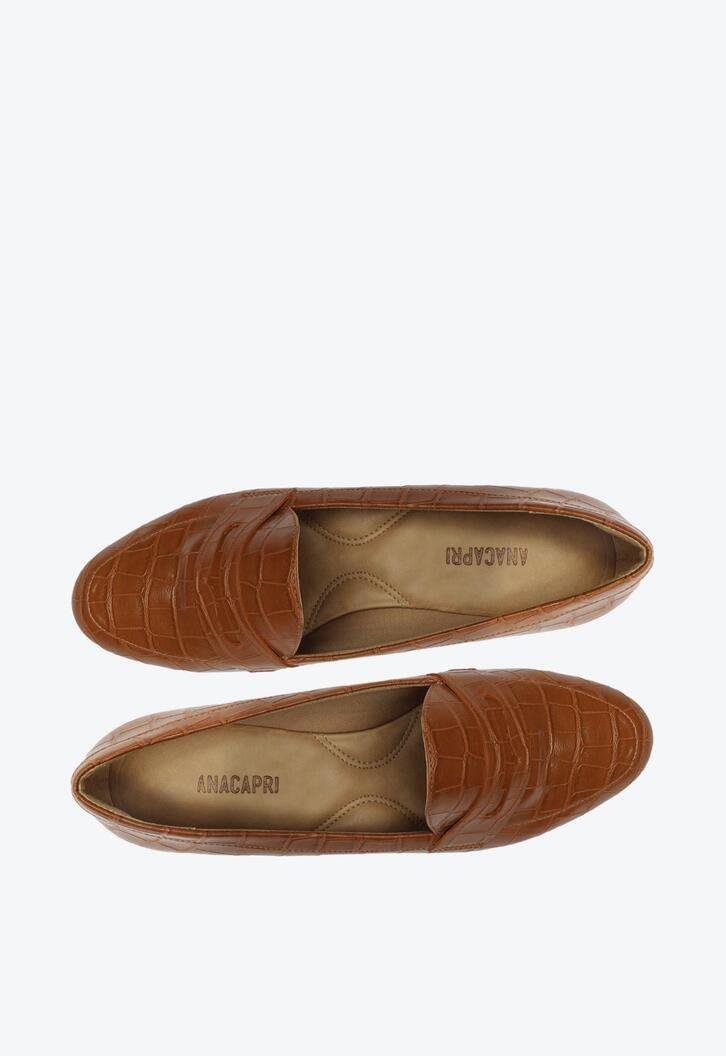 Mocassim Marrom Caramelo Croco Minimal