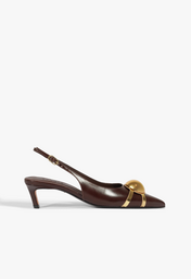 Scarpin Slingback Salto Mini Couro Enfeite Marrom