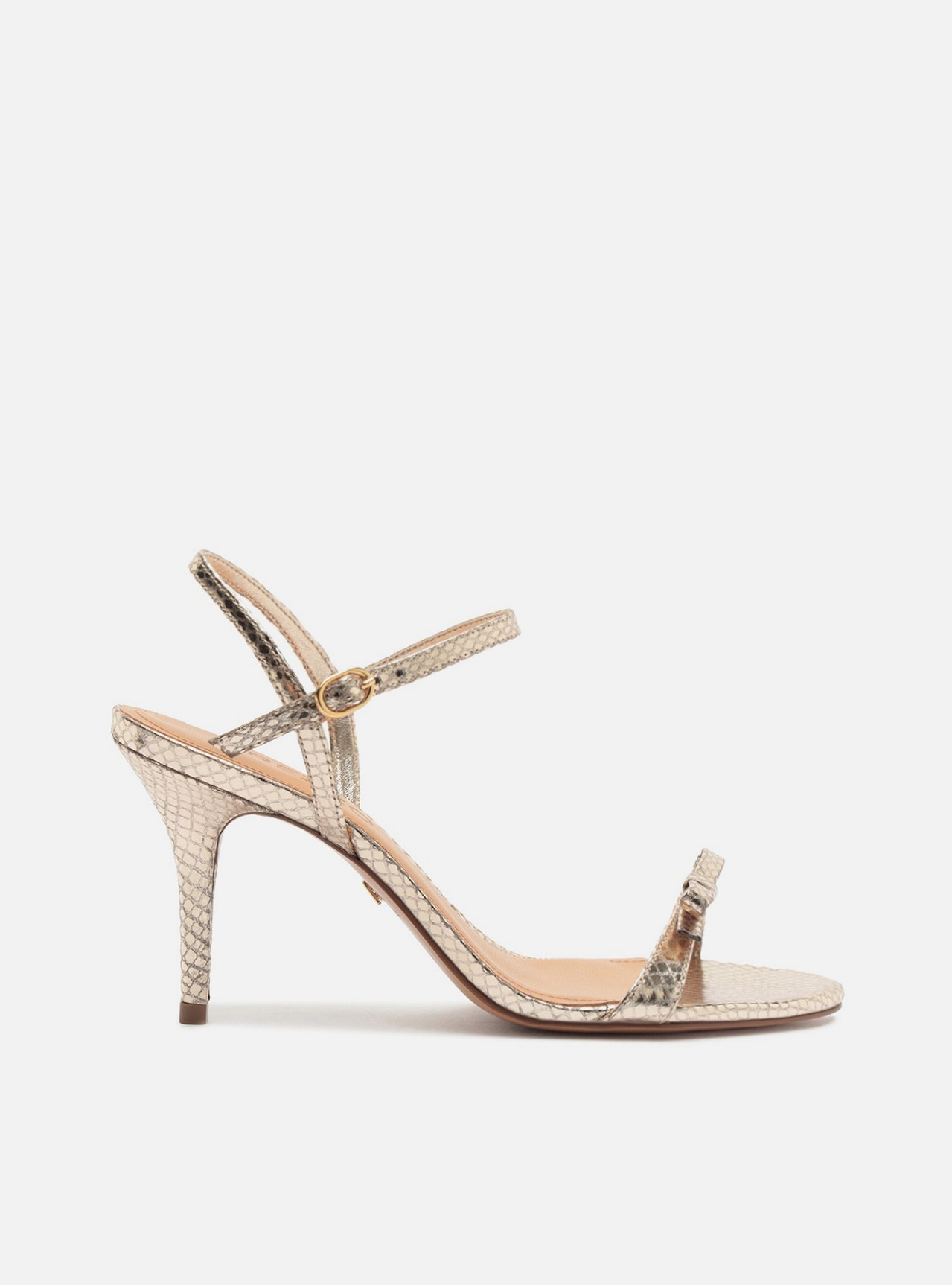 Sandália Dourada Salto Fino Laço | ZZ MALL