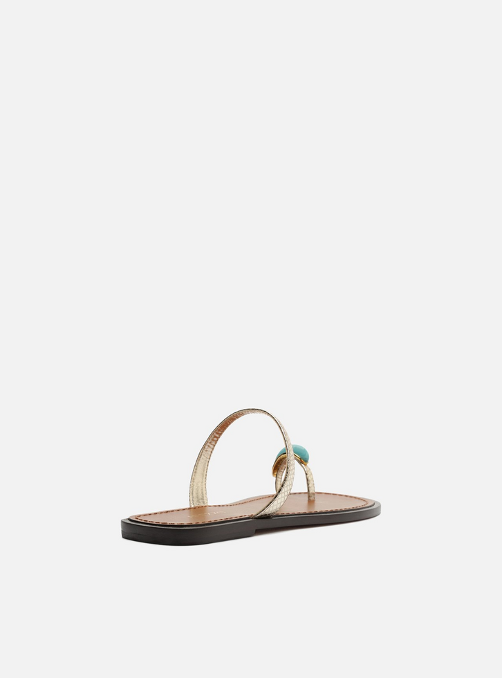 Rasteira Dourada Couro Snake Flat Tiras Pedra