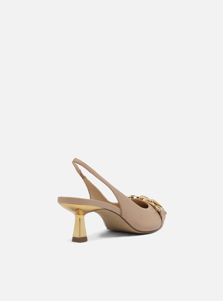 Scarpin Nude Arezzo Snake Bico Fino Slingback Bridão