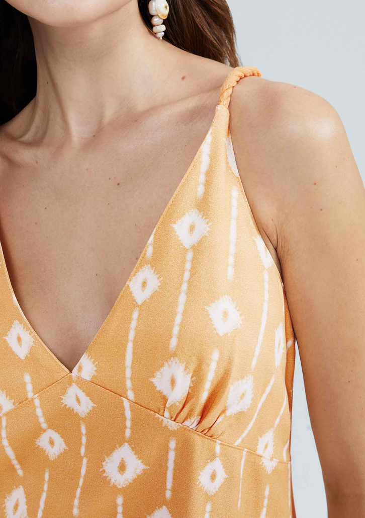 Vestido Laranja Hering Longo Estampado Com Franzidos