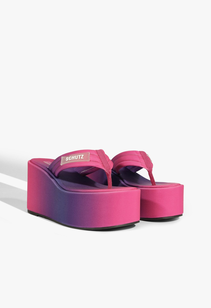 Sandália Hilda Wedge Couro Rosa e Roxo
