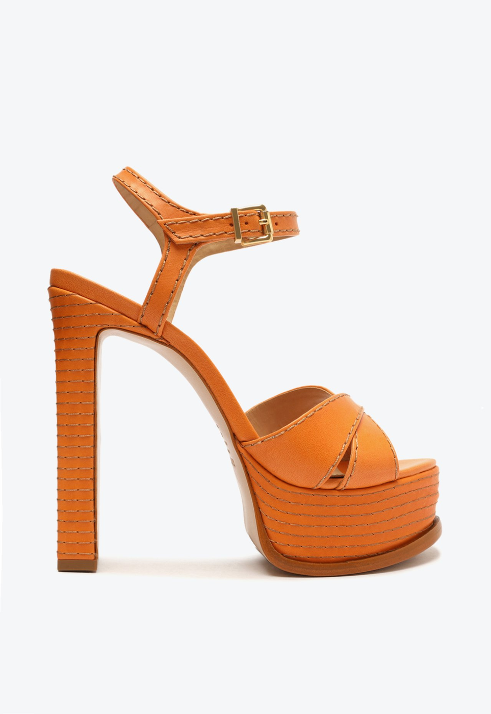 橘 Sandália Plataforma Laranja Schutz Salto Alto Couro | ZZ MALL