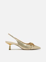 Scarpin Prata Arezzo Snake Bico Fino Slingback Bridão