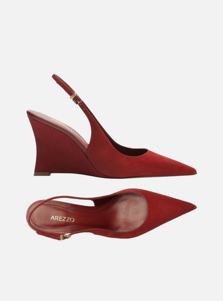 Scarpin Vermelho Acamurçado Slingback Anabela