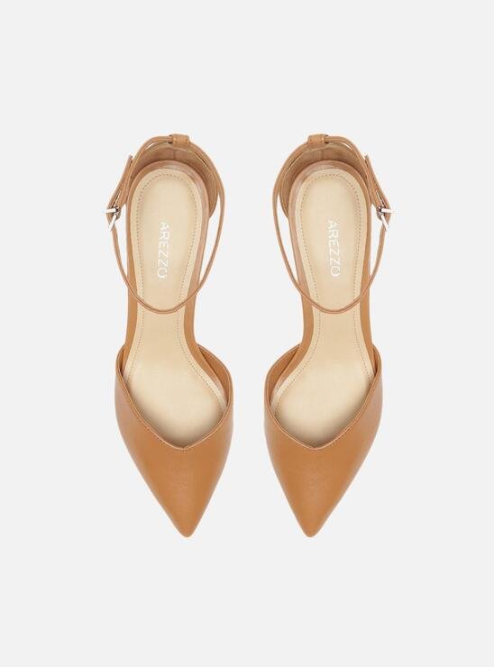 SCARPIN MARROM AREZZO COURO SALTO FINO SLINGBACK