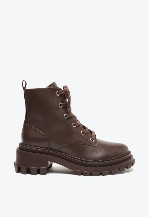 Bota Coturno Salto Bloco Tratorada Couro Marrom