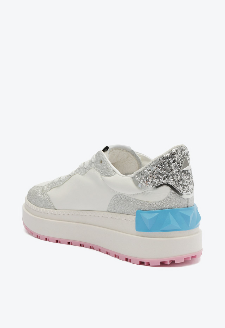 Tênis Flatform Branco Schutz St Bold Couro Glitter