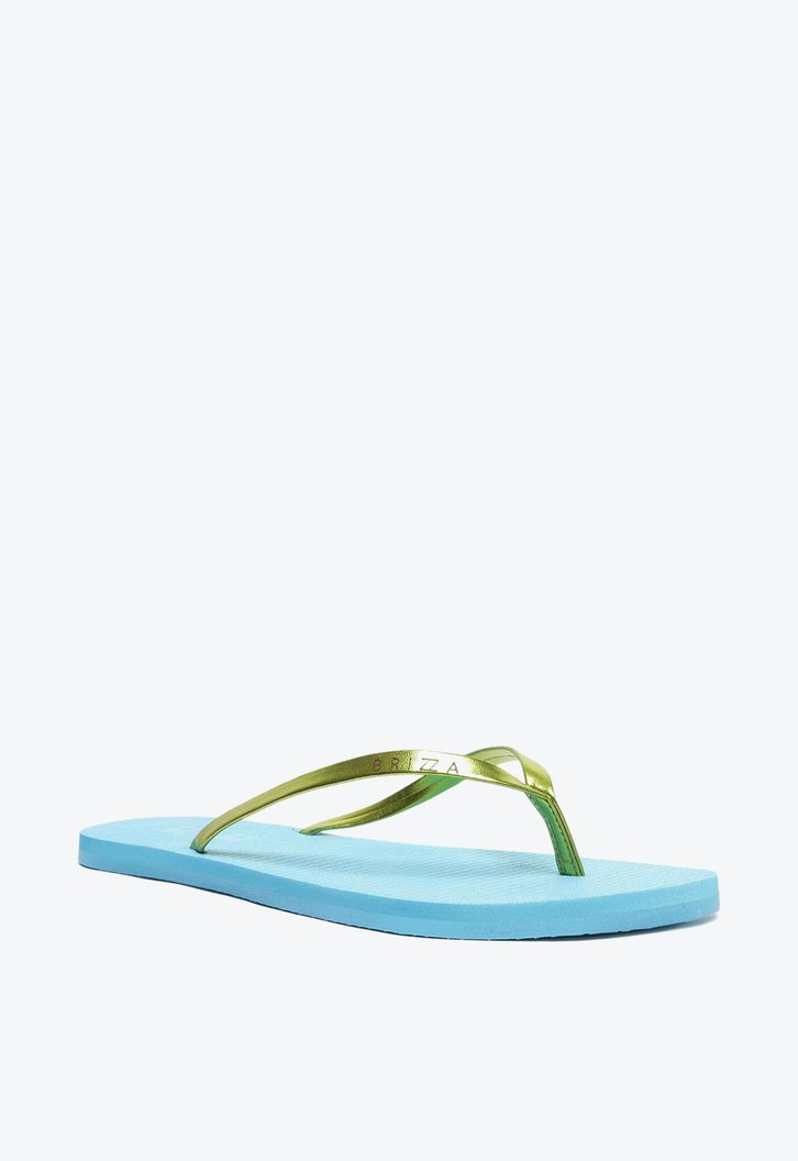 Chinelo De Dedo Azul Brizza Tira Metalizada Verde