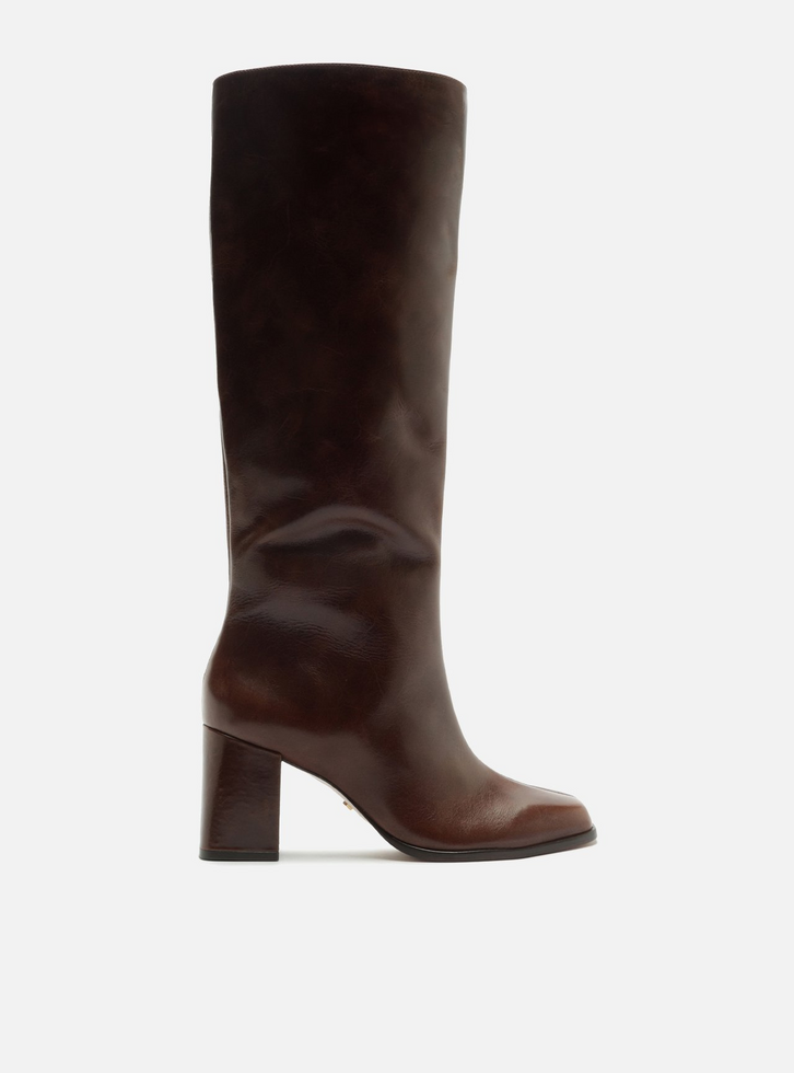 Bota Marrom Couro Cano Médio