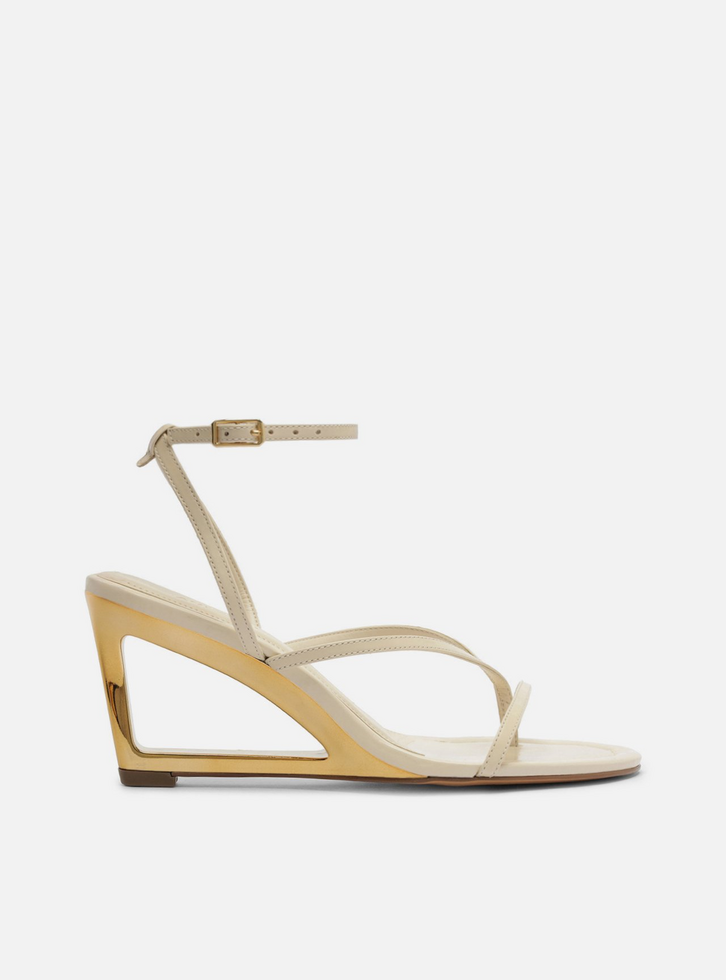 Sandália Off White Couro Salto Geométrico Tiras