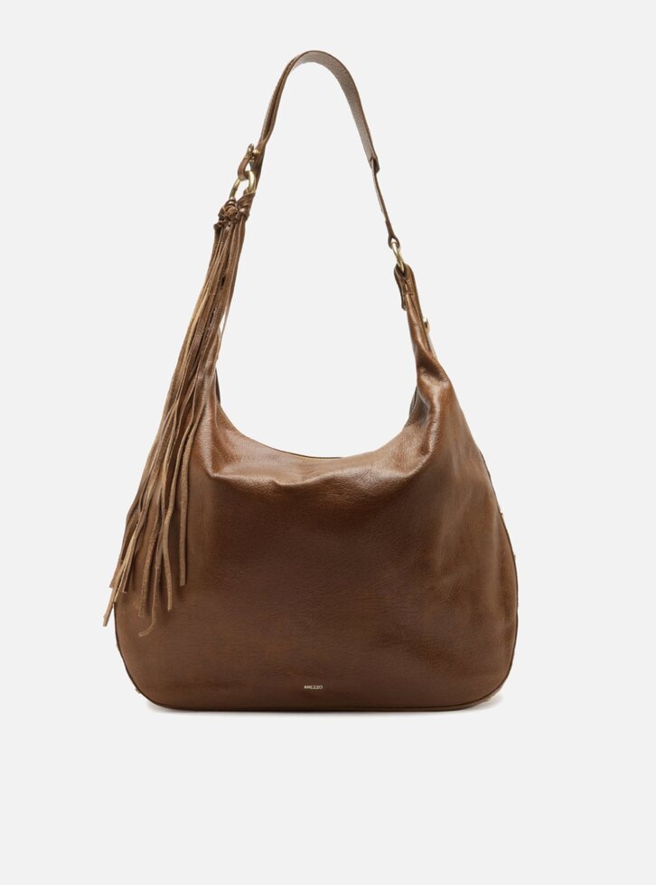 Bolsa Hobo Marrom Couro Grande Franjas