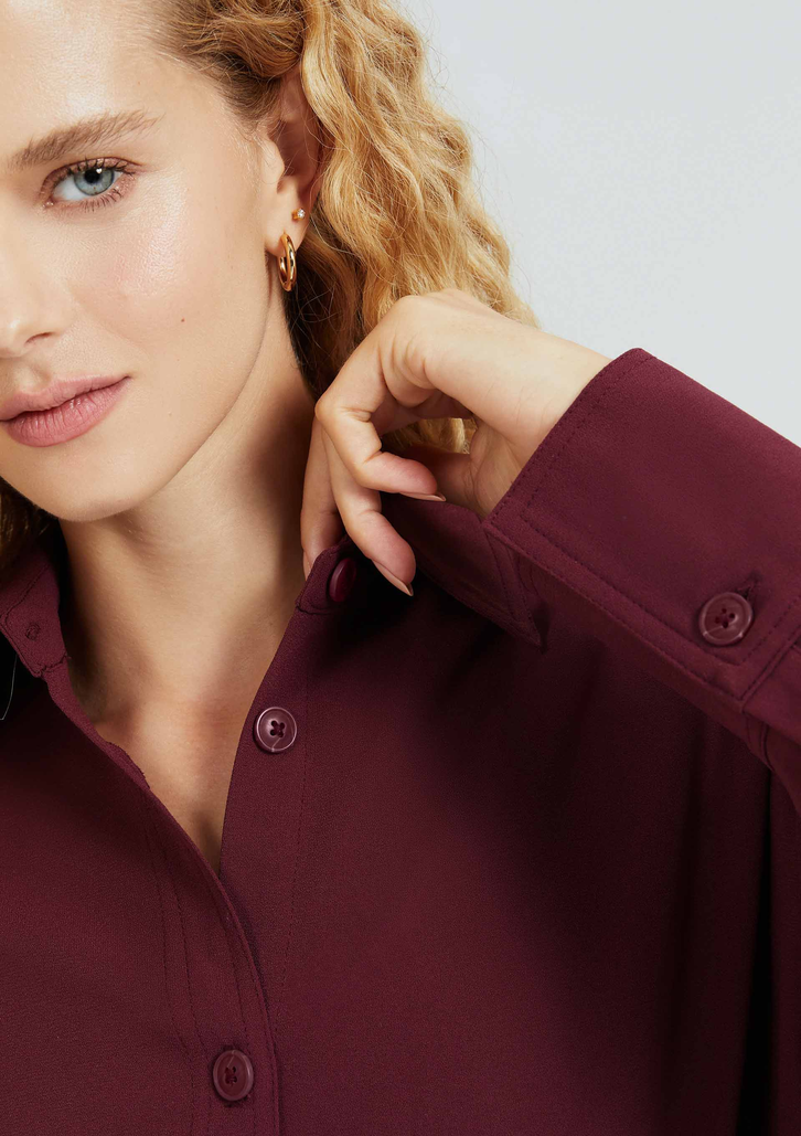 Camisa Vinho Hering Manga Longa Em Crepe