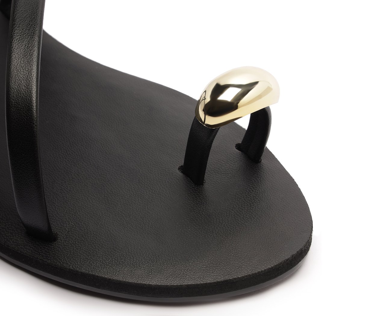 Rasteira Anel de Dedo com Tiras Finas Preta | ZZ MALL