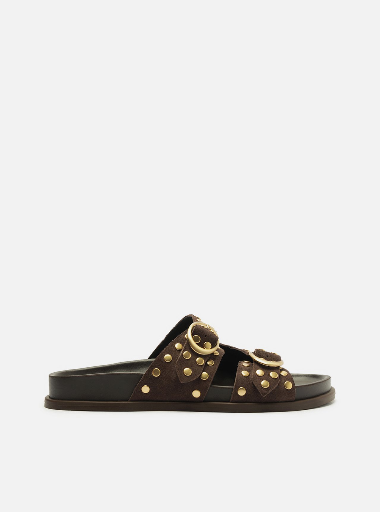 Papete Arezzo Marrom Suede Rebites Fivelas Papete Arezzo Marrom Suede Rebites Fivelas