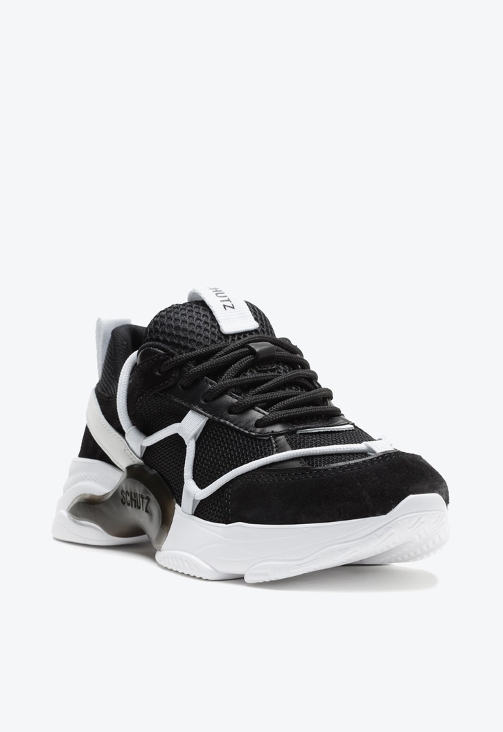 Tênis Sporty Couro e Camurça Preto e Branco
