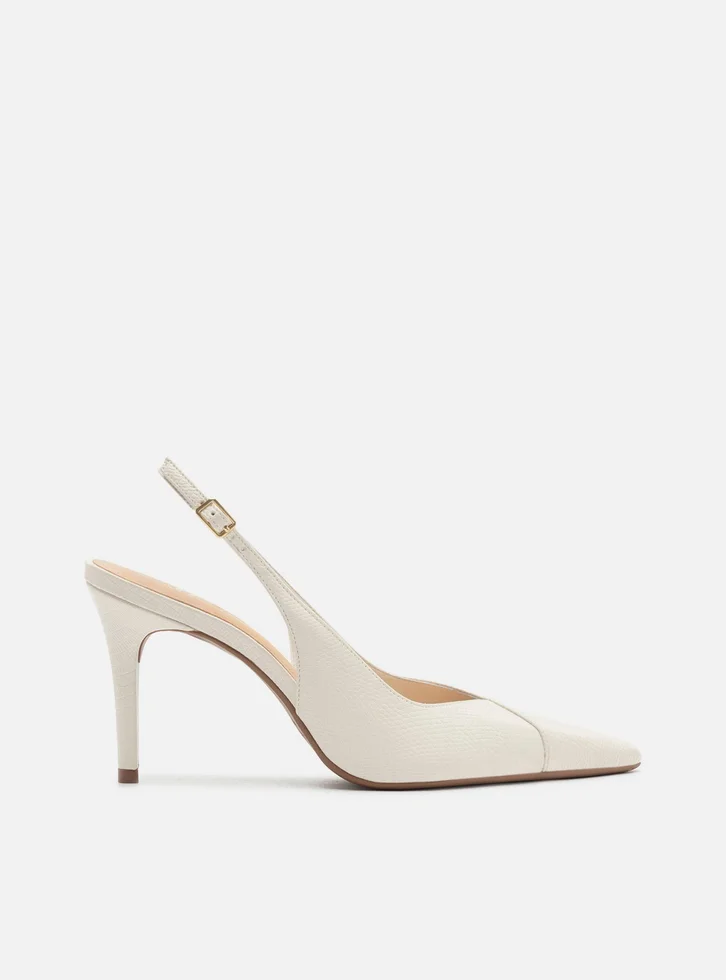 Scarpin Branco Lizard Salto Médio Slingback
