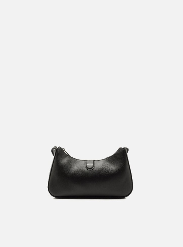 Bolsa Tiracolo Preta Pequena Granulada Metais