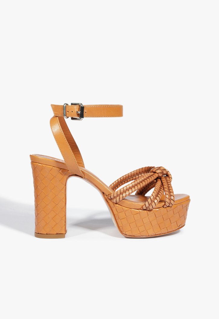 Sandália Salto Alto Tressê Marrom