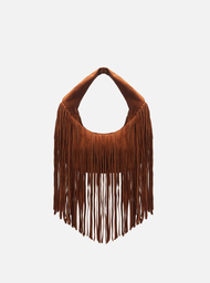 Bolsa Hobo Marrom Arezzo Suede Pequena Franjas Tig