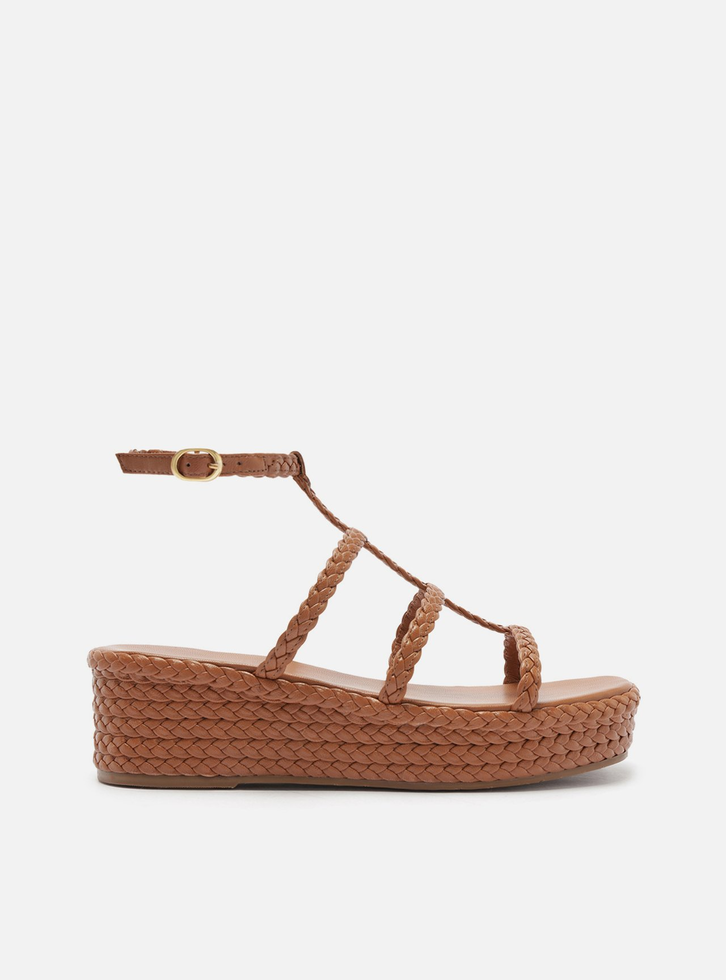 Sandália Flatform Marrom Arezzo Tiras Trançadas Fivela