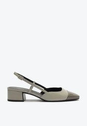 Sapatilha Slingback Salto Bloco Cinza Ponta Verniz Prateada