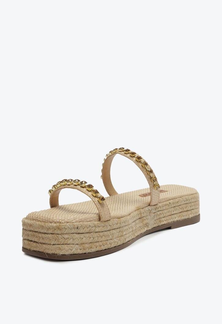 Sandália Flatform Dourada Tira Strass Palha