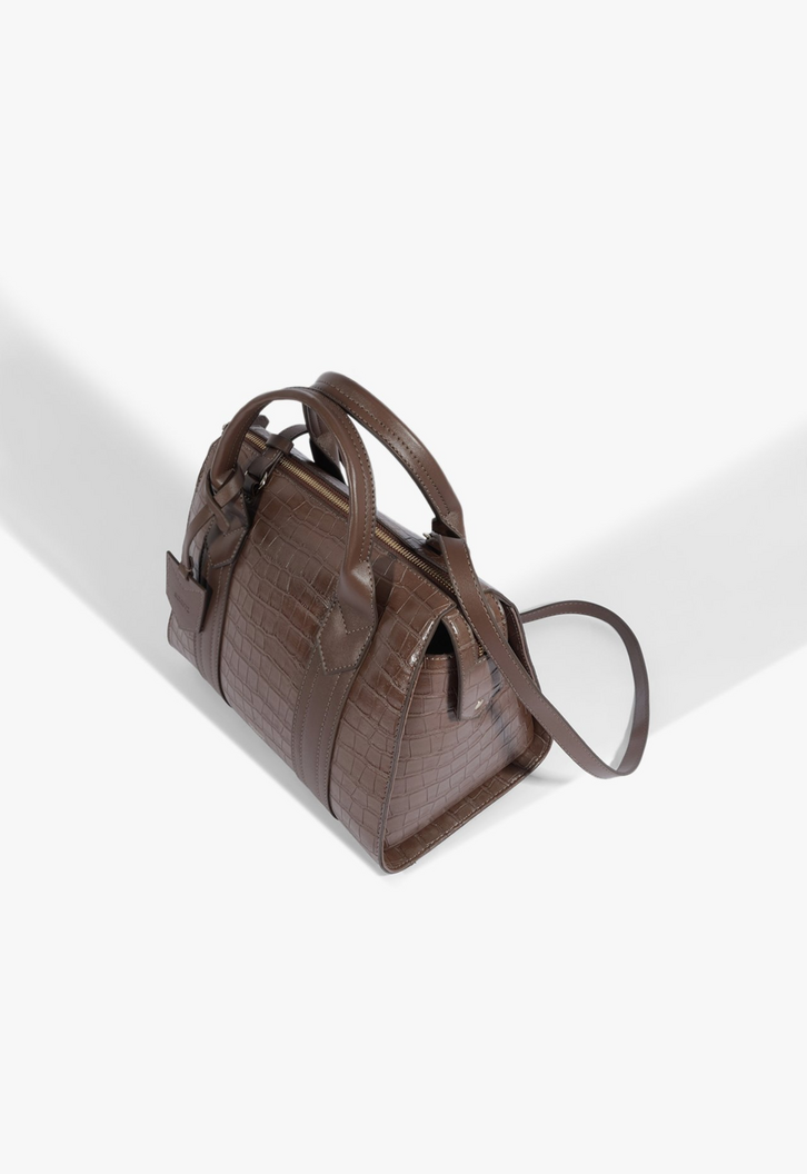 Bolsa Bowling Nay Croco Marrom | ZZ MALL
