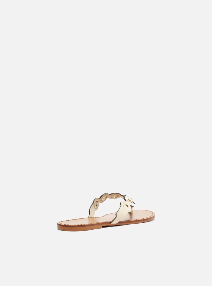 Rasteira Off-White Bico Redondo Argolas