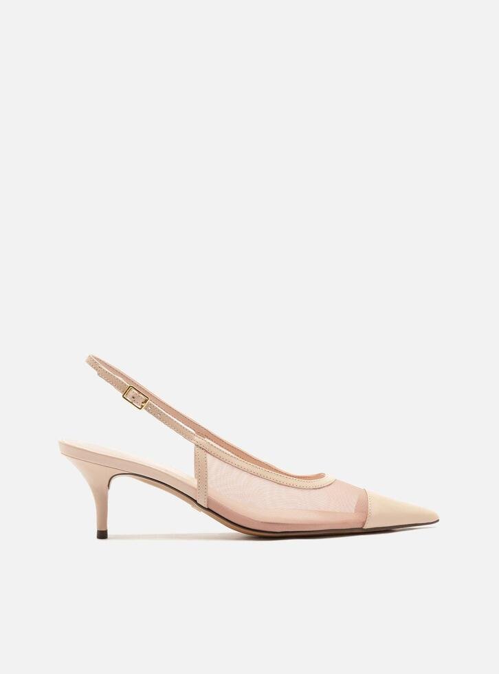 Scarpin Rosa Tela Salto Fino Slingback