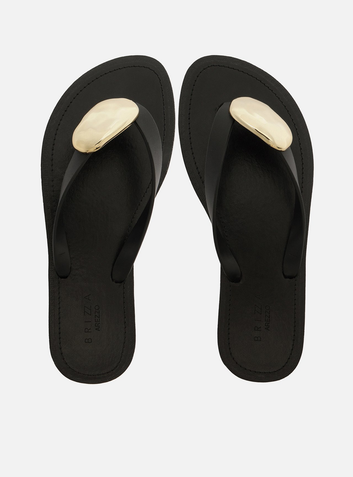 Chinelo Minimal Preto Bico Redondo Brizza