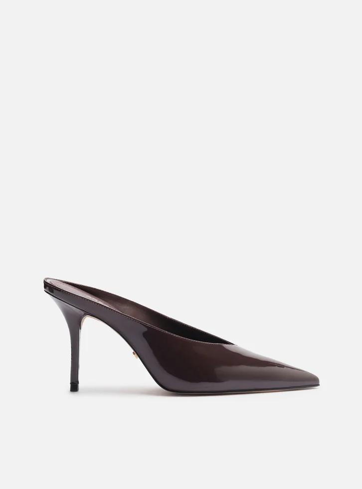 Mule Marrom Verniz Salto Alto Fino V