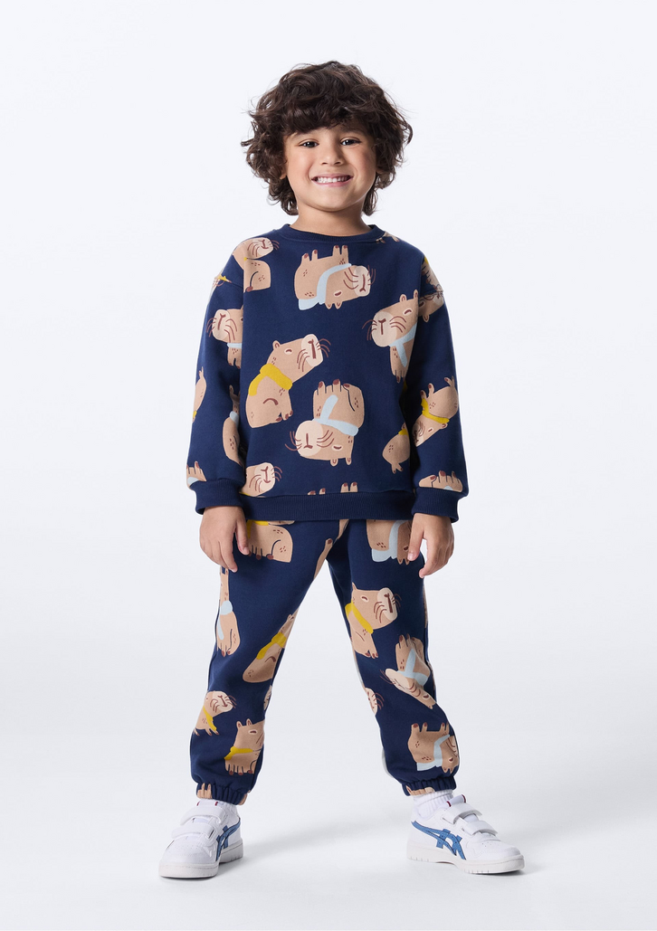 Calça Azul Hering De Moletom Infantil Toddler Estampada