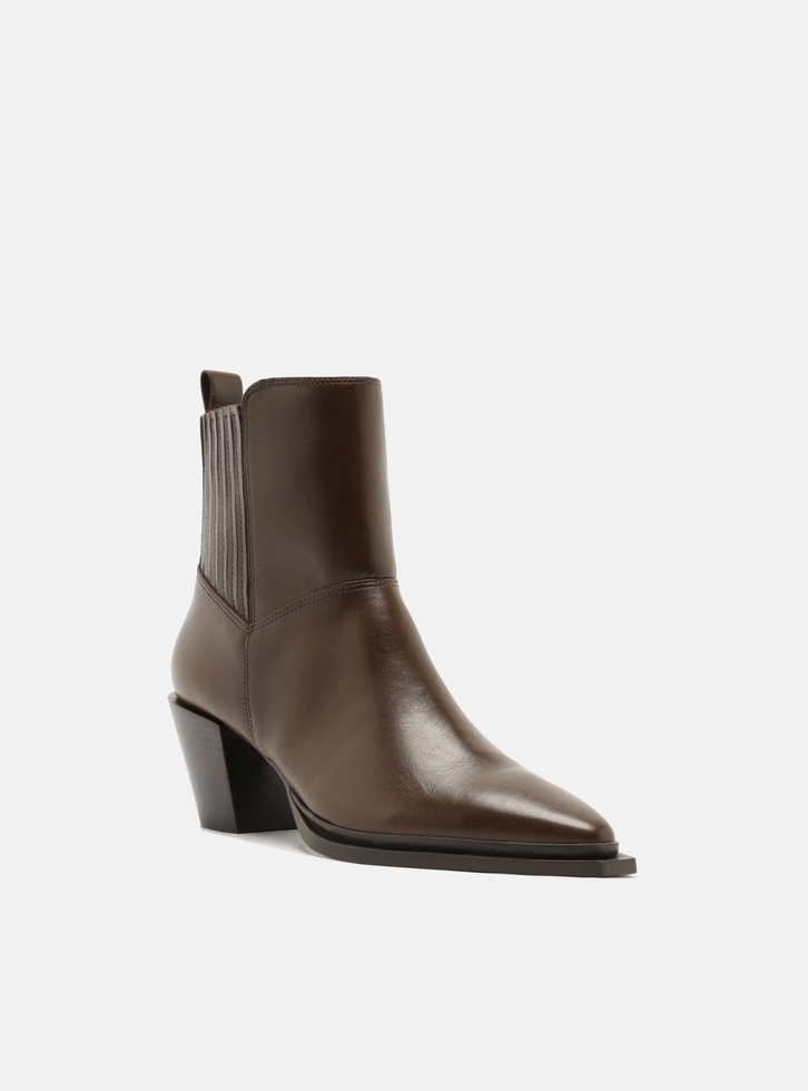 Bota New Cocoa Couro Cano Médio Salto Bloco | ZZ MALL