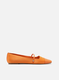 Sapatilha Boneca Laranja Couro Cap Toe