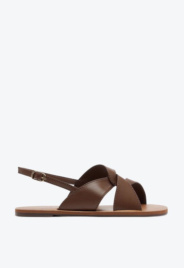 Sandália Rasteira Tiras Largas Transpassadas Marrom Cinnamon