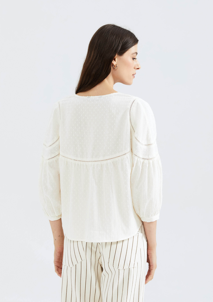 Blusa Creme Hering Feminina Manga 3/4 Maquinetada