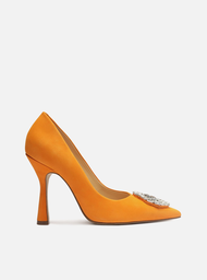 Scarpin Laranja Arezzo Nobuck Bico Fino Pedraria