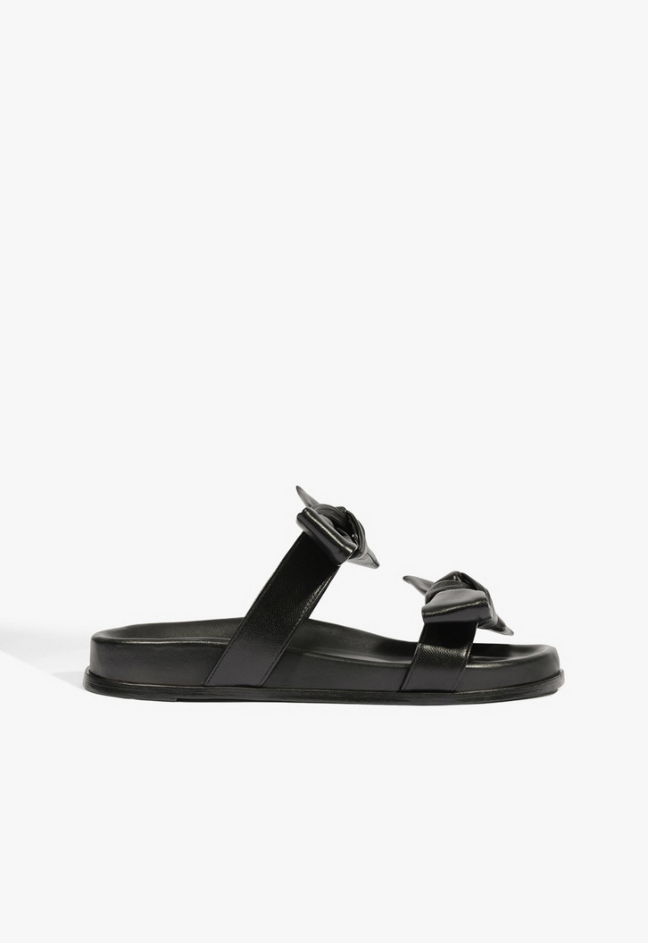 Sandália Papete Couro Laço Preto