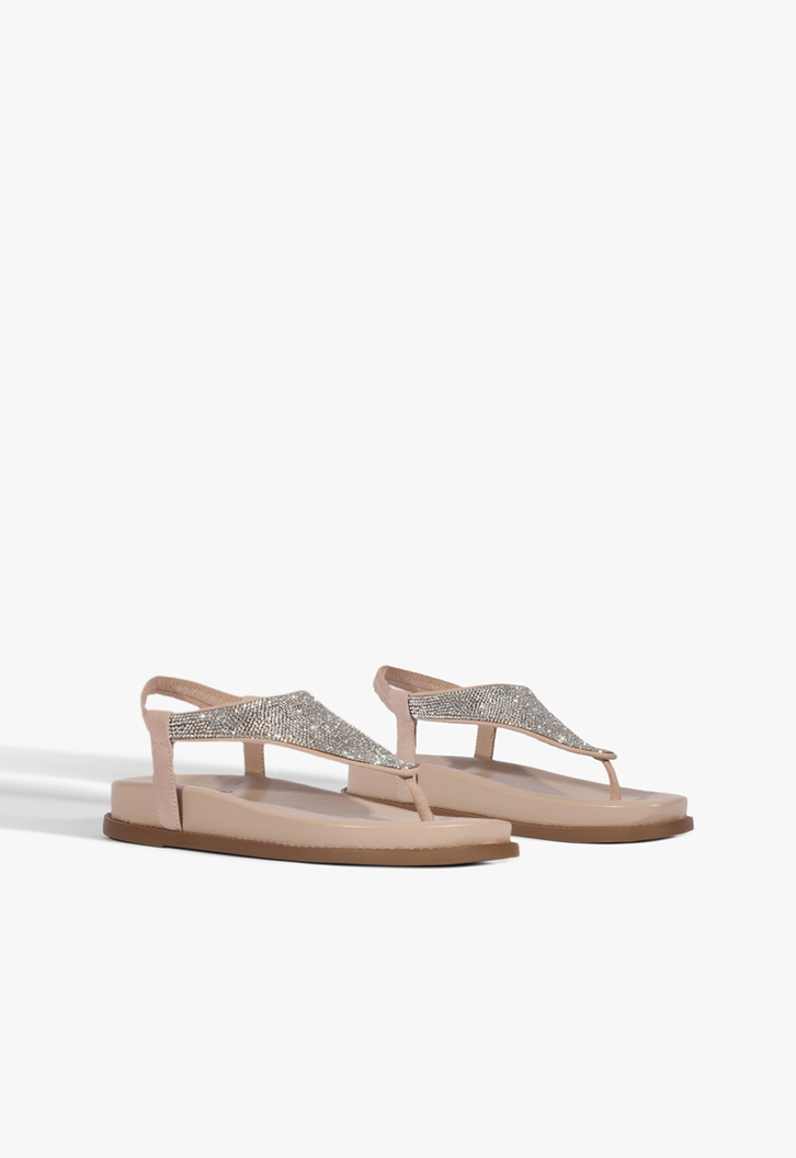 Sandália Papete Strass Nobuck Rosa