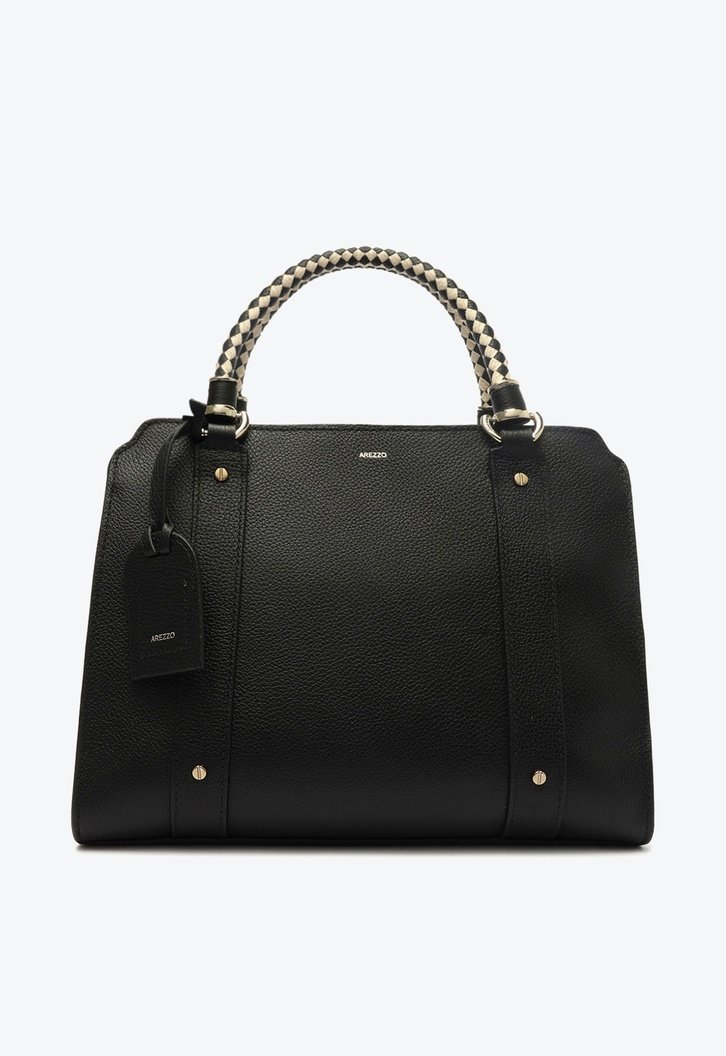 Tote Preta Couro Piazza Grande Alças Off-White