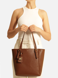 Bolsa Tote Marrom Couro Média Metal Flor