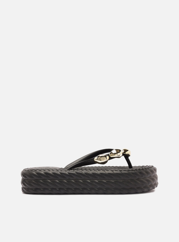 Sandália Preta Flatform Marrocos Flip Flop Metal