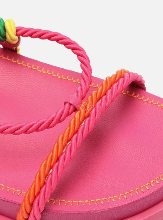 SANDÁLIA RASTEIRA PAPETE ROSA AREZZO TIRAS CORDÕES