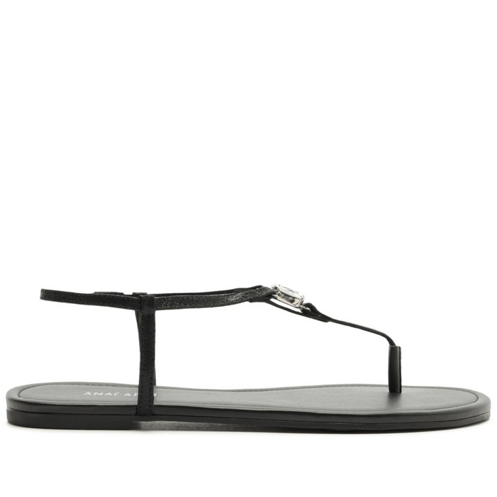 Sandália Rasteira Slim Pedraria Preta