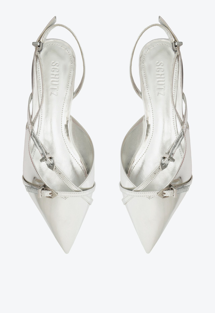 Sapato Mule Slingback Prata